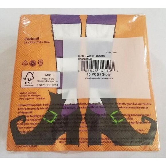 Halloween Witch Shoes and Stockings Beverage Cocktail Paper Napkins 40 Ct 3-Ply - Picture 2 of 2